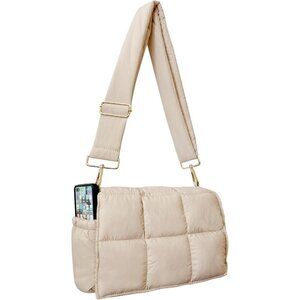 Women White Puffer Shoulder Bag Crossbody Cotton Padded Quilted Handbag Hobo Bag